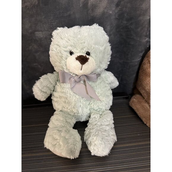 Animal Adventure Mint Green White Teddy Bear Plush 11 Inch Shaggy Green Bow 2017 - Picture 4 of 10
